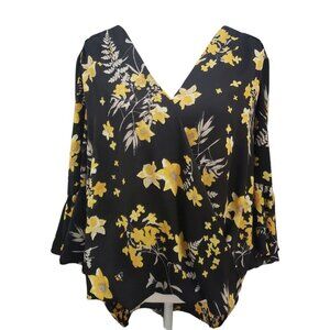 INC International Concepts Black & Yellow Floral Blouse XL
